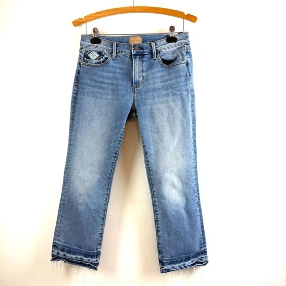 DRIFTWOOD Colette Embroidered Cropped Jeans Released Hemline Boho Women’s Sz 28 - Picture 1 of 13